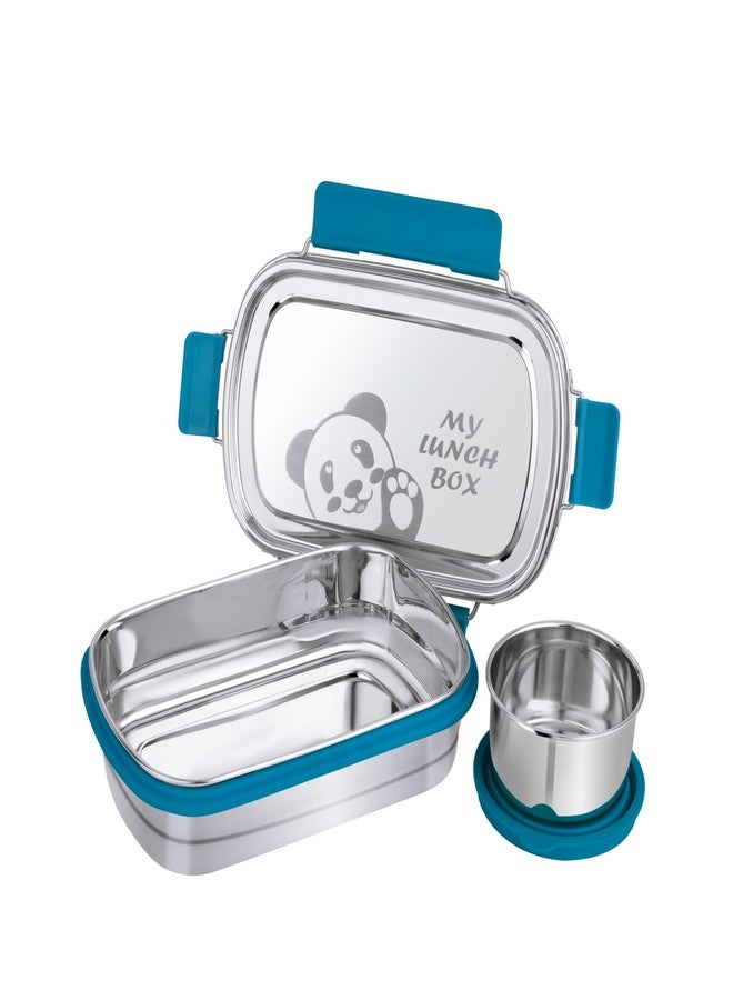 PDDFALCON Stainless Steel Recta Munchy with Panda Print with 100% Leak-Proof, BIS Certified, Jindal Seal & Made in India Lunch Box - 875ml (Recta Munchy Turkish Blue, 875ml) - Image 1